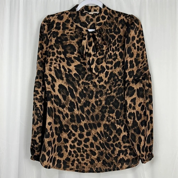 Michael Michael Kors Women’s XS Animal Print Long Sleeve Satin Top - Picture 1 of 9